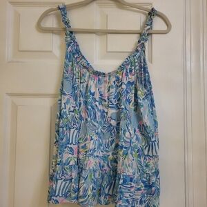 Lilly Pulitzer Blue and Pink Camisole Size XL